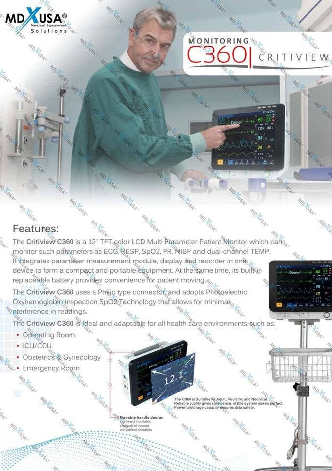 Patient Monitor 12.1" with 5 Parameters Model: Critiview C360 (MDXUSA) - Image 2